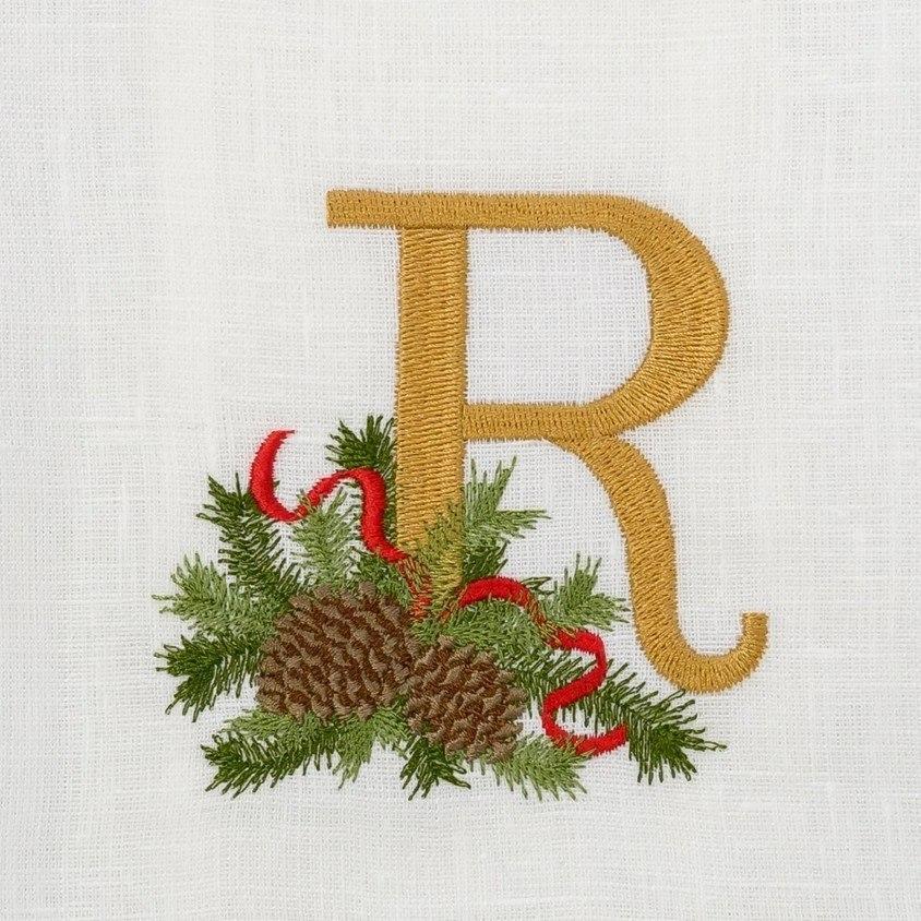 Towel, Winter Pine Monogram R, White (Multi)