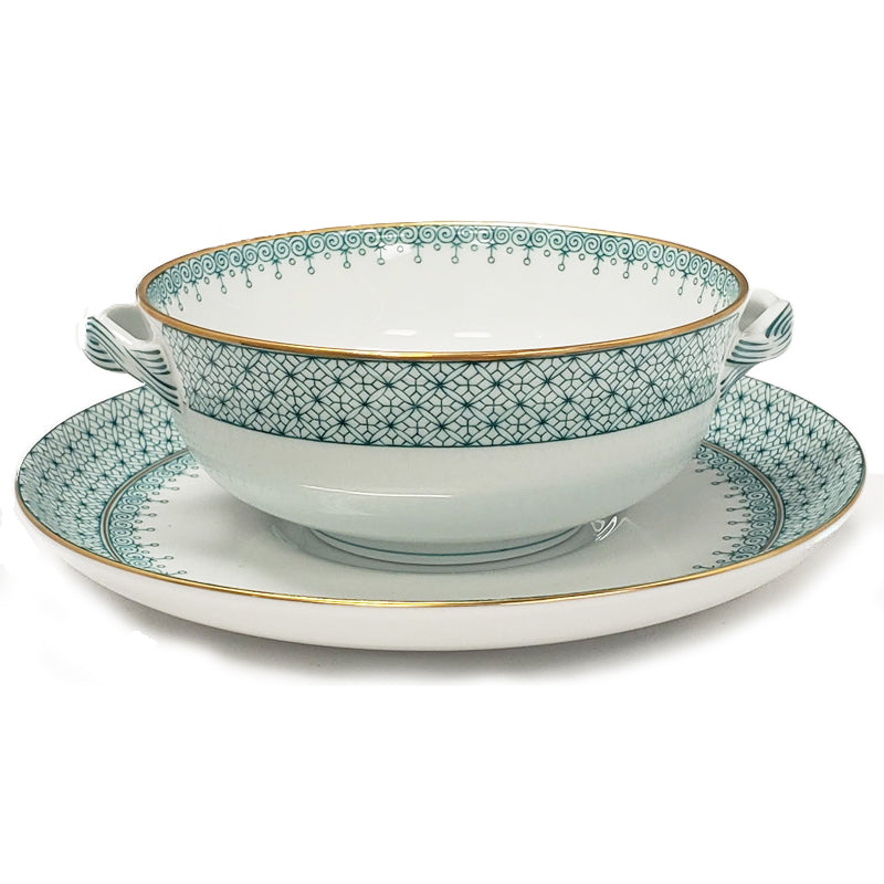 &nbsp;Green Lace Cream Soup &amp; Saucer