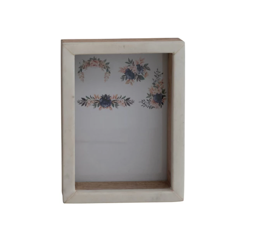 Marble & Mango Wood Shadow Box Photo Frame, White & Natural (Holds 5" x 7" Photo)