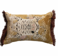 Cotton Velvet Printed Lumbar Pillow w/Tibetan Tigers and Fringe