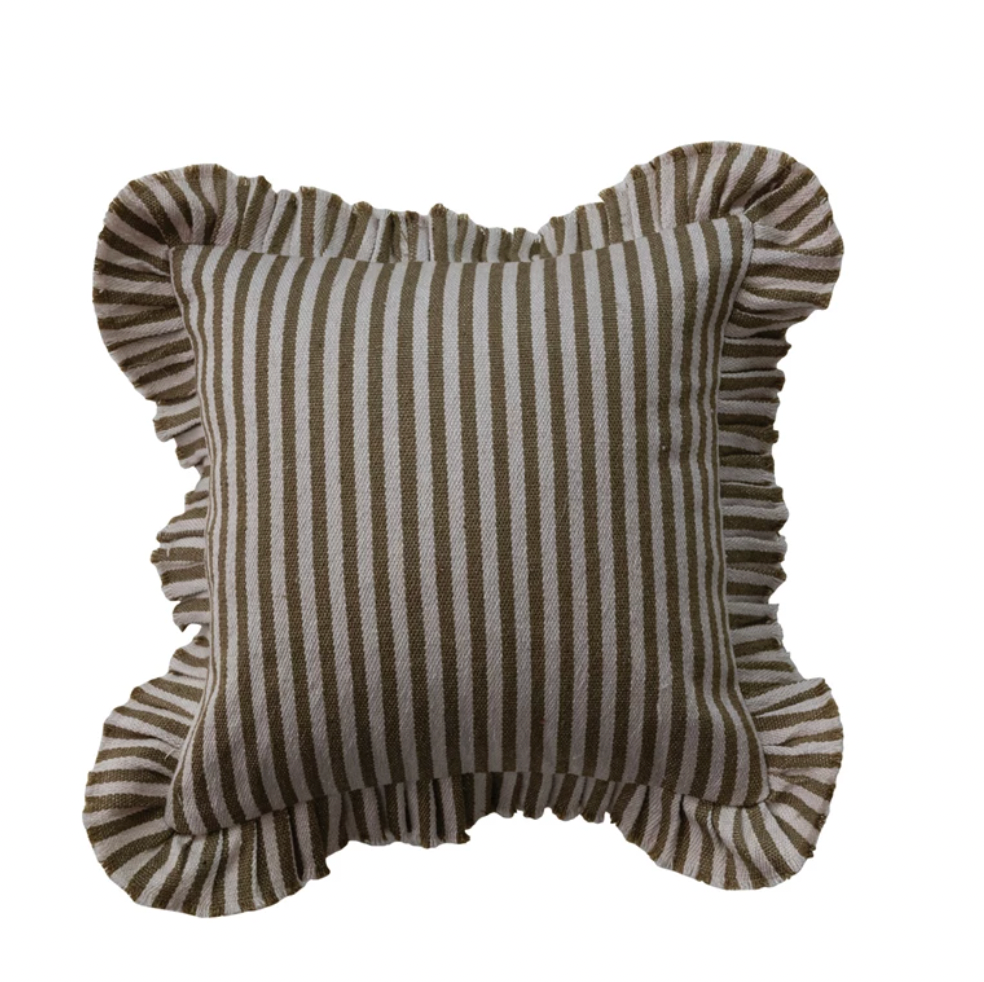 In/Outdoor Pillow w/Stripes and Ruffle