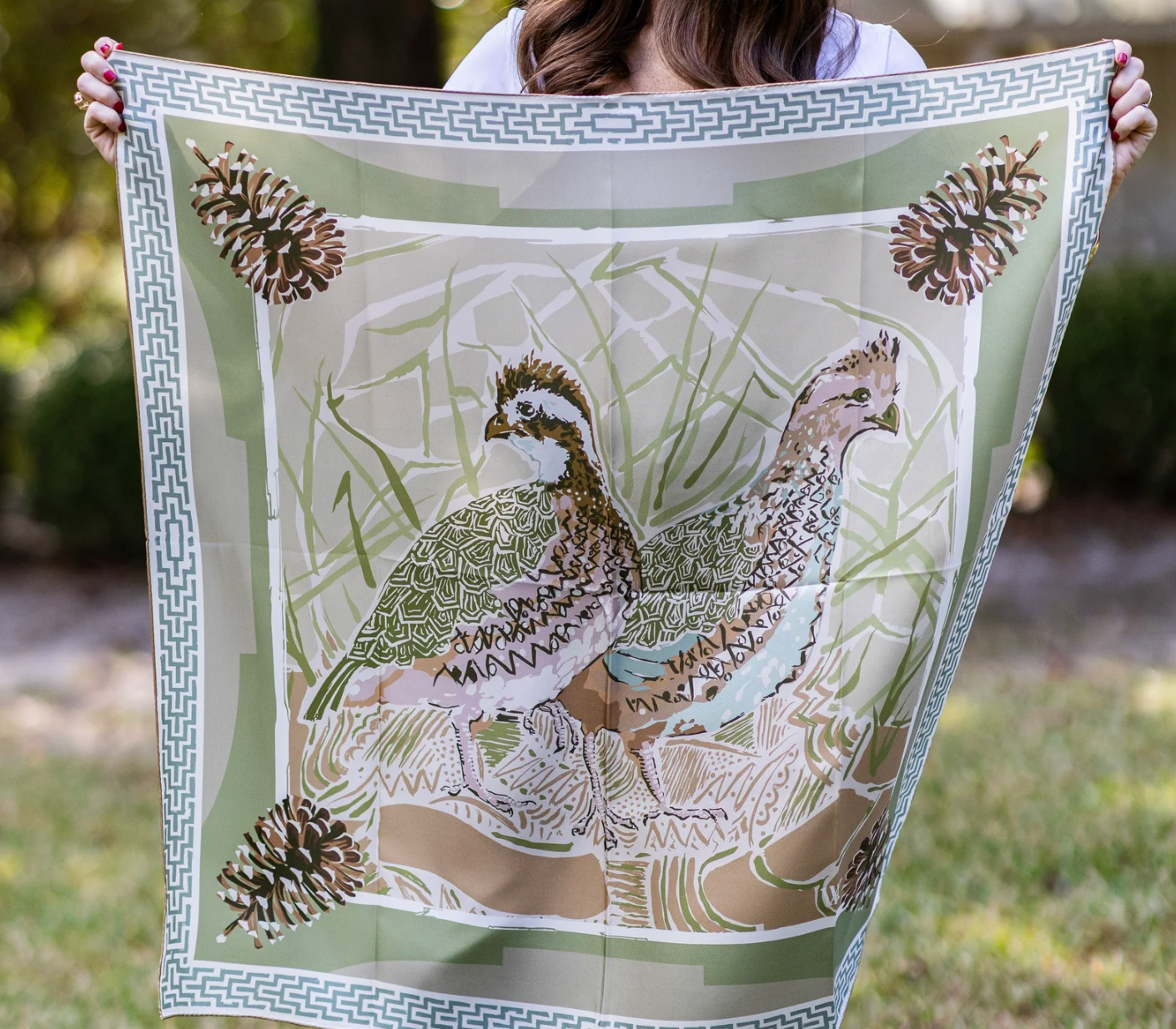Pink Quail Pair- Silk Scarf