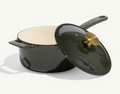 2QT Enameled Cast Iron Saucepan- Willow Green w/ Gold Knobs