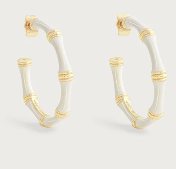 Bamboo enameled Hoop Earrings, creme