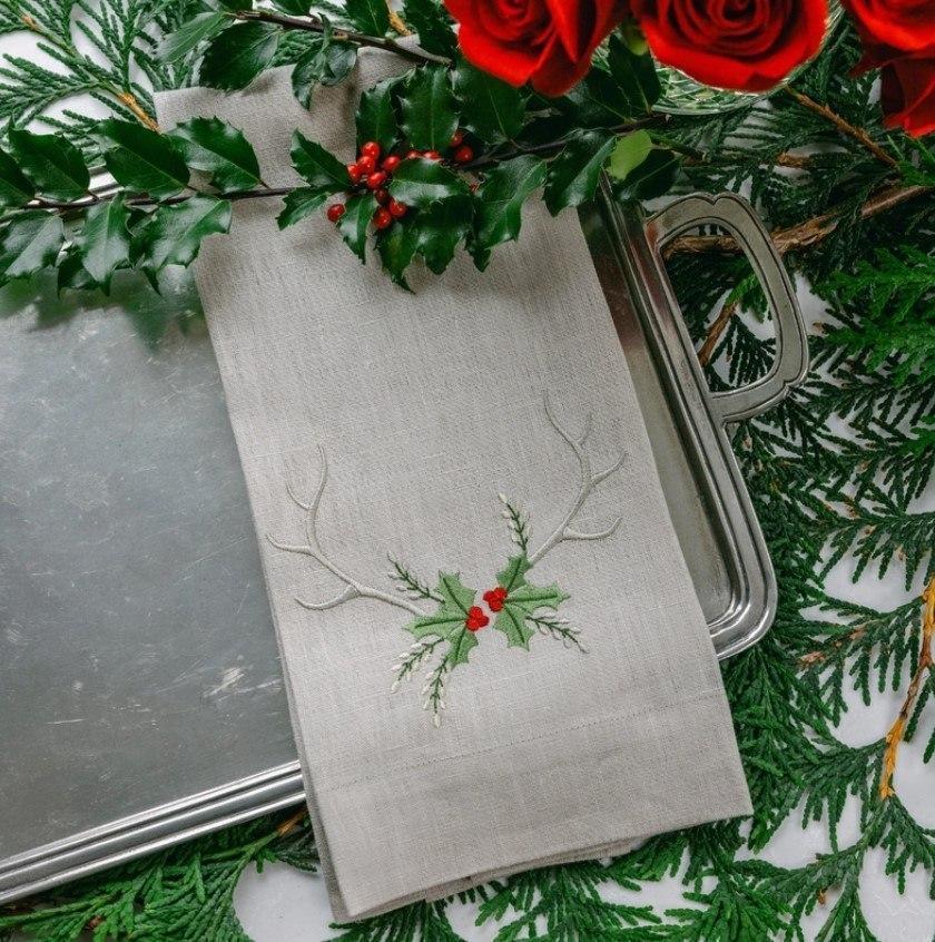 Antlers with Holly Towel
