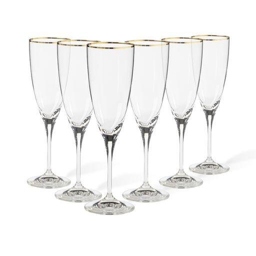 Set 6 flutes, Clear golden rim