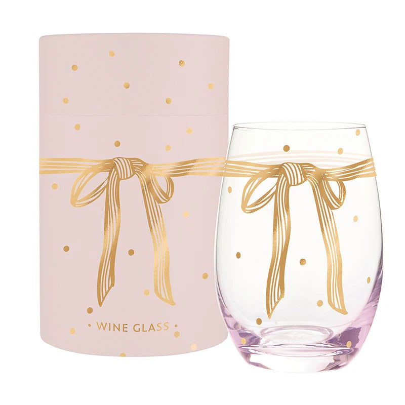 Gold Foil Stemless Wine Glass - Lilac Bow