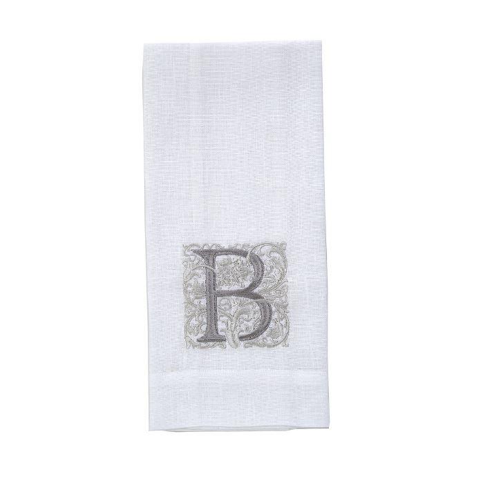 Towel, Monogram B, White (Taupe)