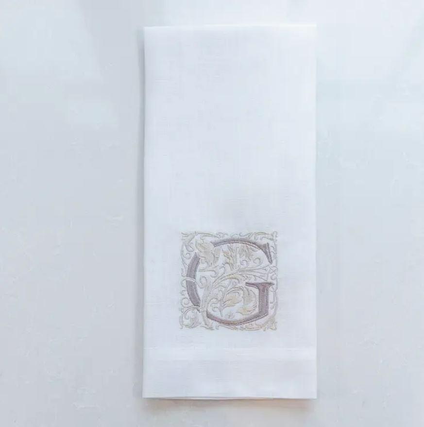 Towel, Monogram G, White (Taupe)