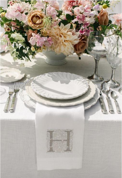 Towel, Monogram H, White (Taupe)
