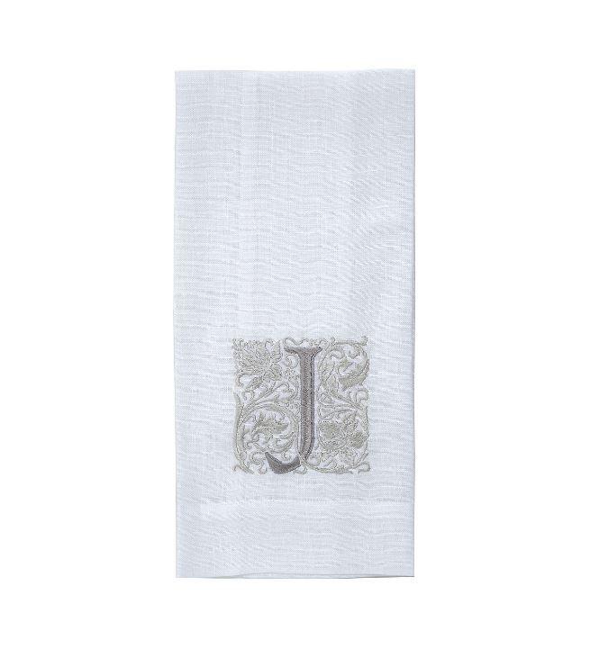 Towel, Monogram J, White (Taupe)