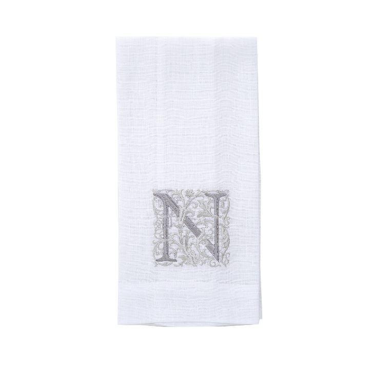 Towel, Monogram N, White (Taupe)