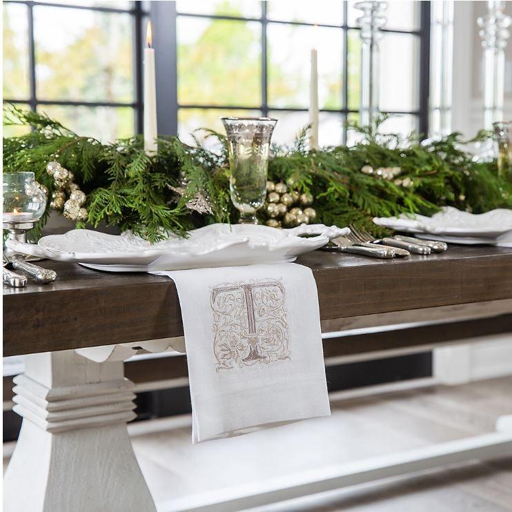 Towel, Monogram T, White (Taupe)