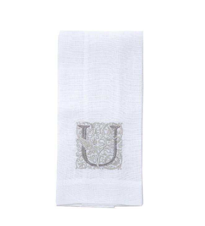 Towel, Monogram U, White (Taupe)