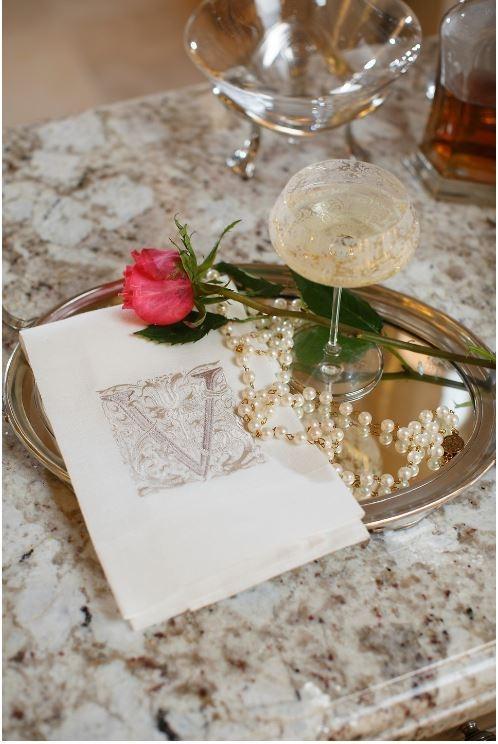 Towel, Monogram V, White (Taupe)