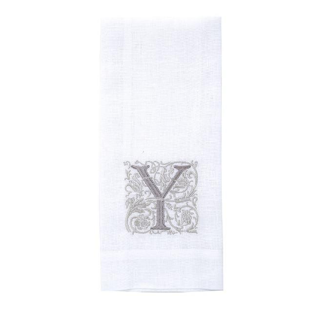 Towel, Monogram Y, White (Taupe)