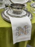 Towel, Vintage Vine Monogram N, White (Gold/Platinum)