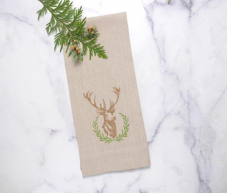 Laurel Wreath Stag, Soft Flax ( Brown/Green)
