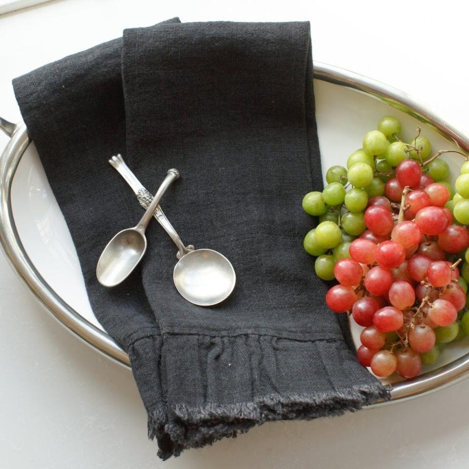 Provence Black Ruffle &amp; Fringe Linen Towel