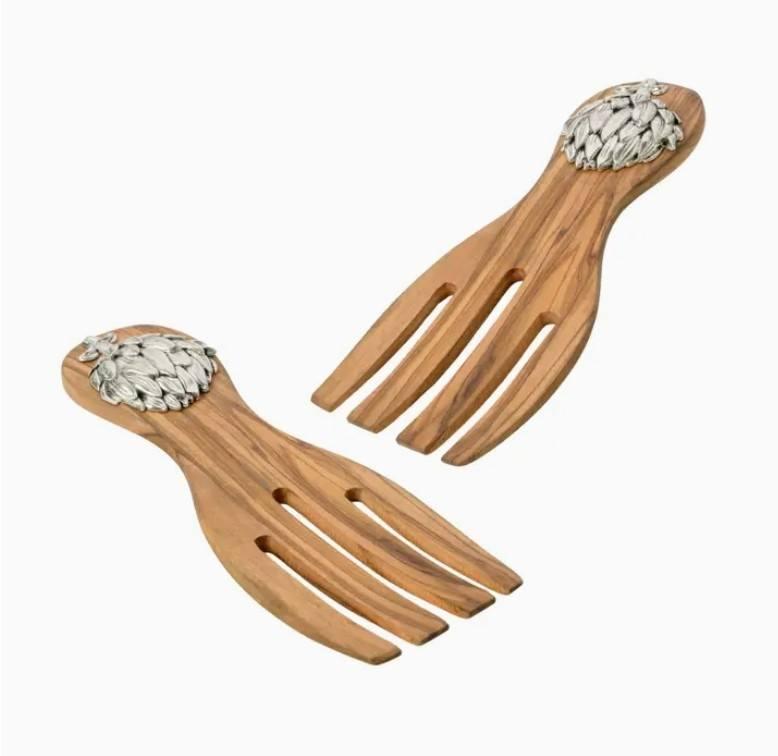 Artichoke Olive Wood Salad Server Set