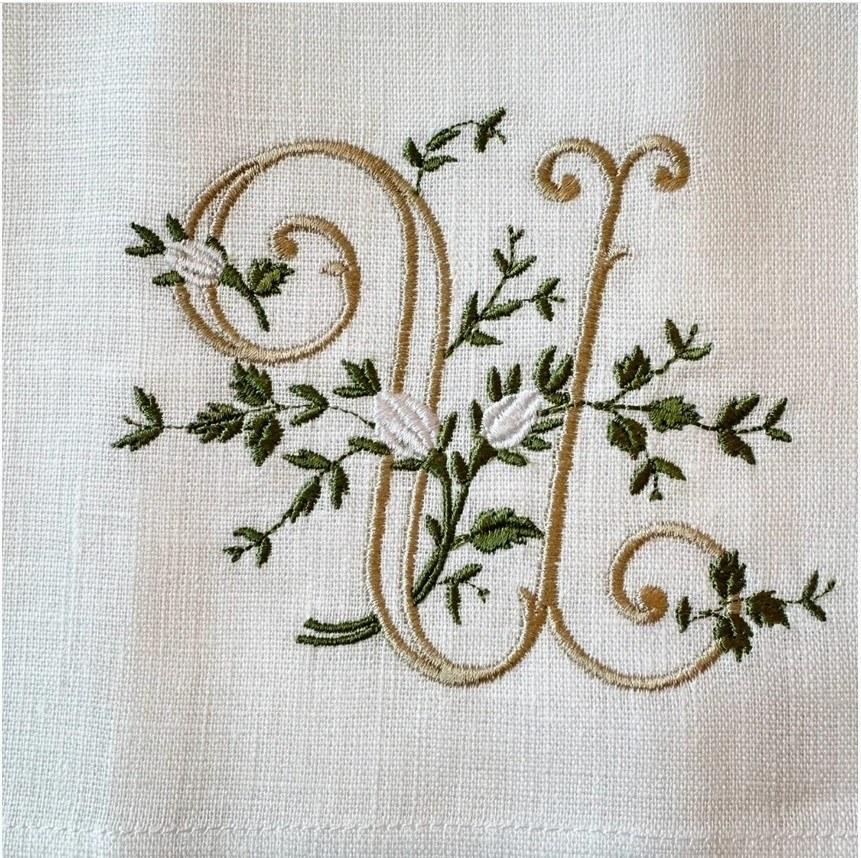 Towel, Floral Monogram U, White (Cream Multi)