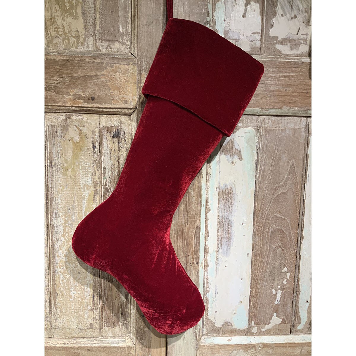 Vintage French Velvet Stocking- Dark Red