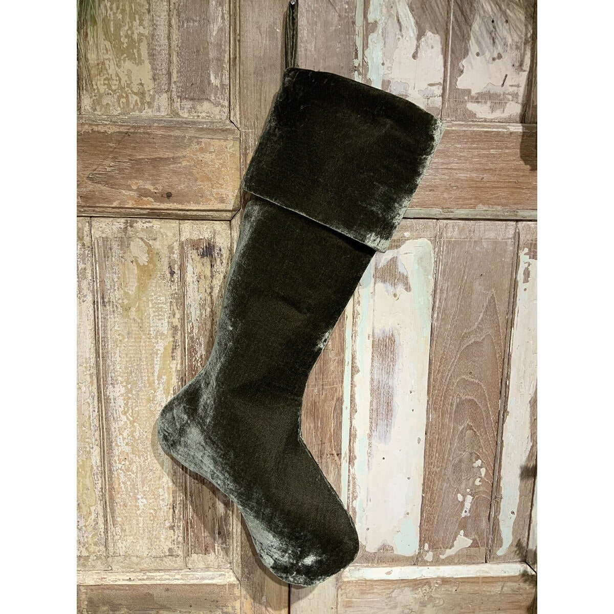 Vintage French Velvet Stocking- Moss Green