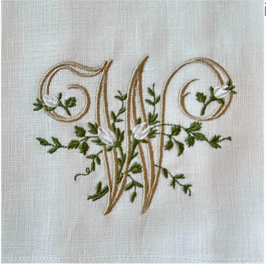 Towel, Floral Monogram W, White (Cream Multi)