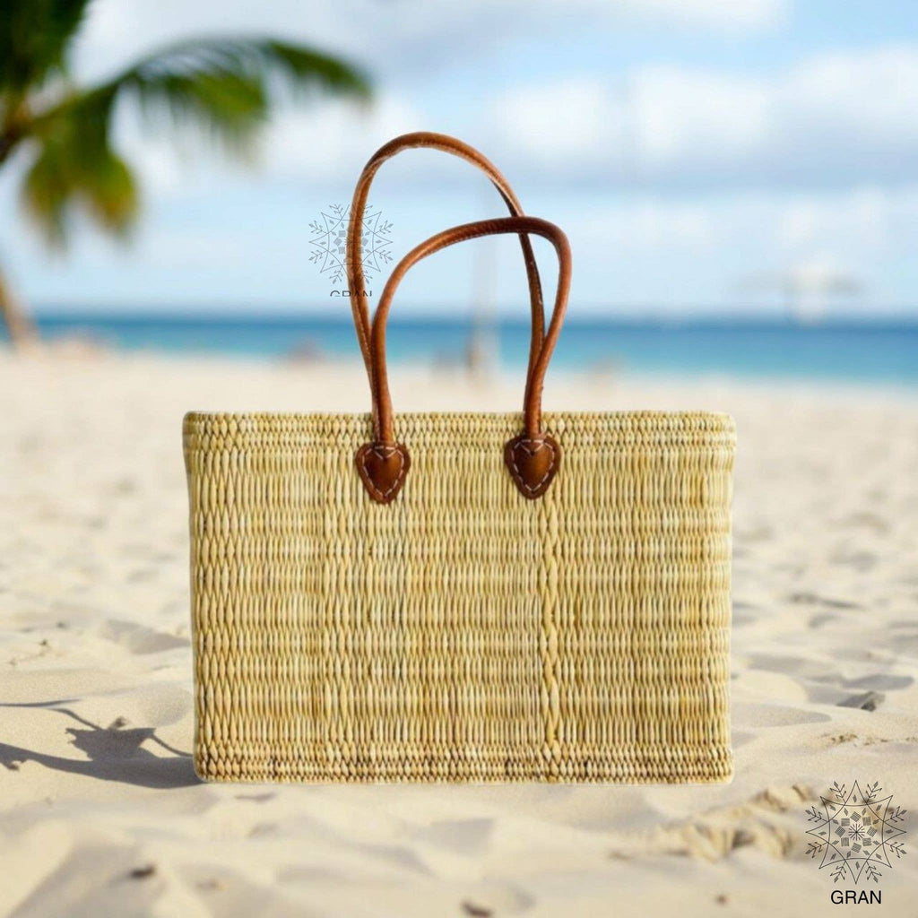 Market Reed Storage, Leather Baskets Shopping Bag.