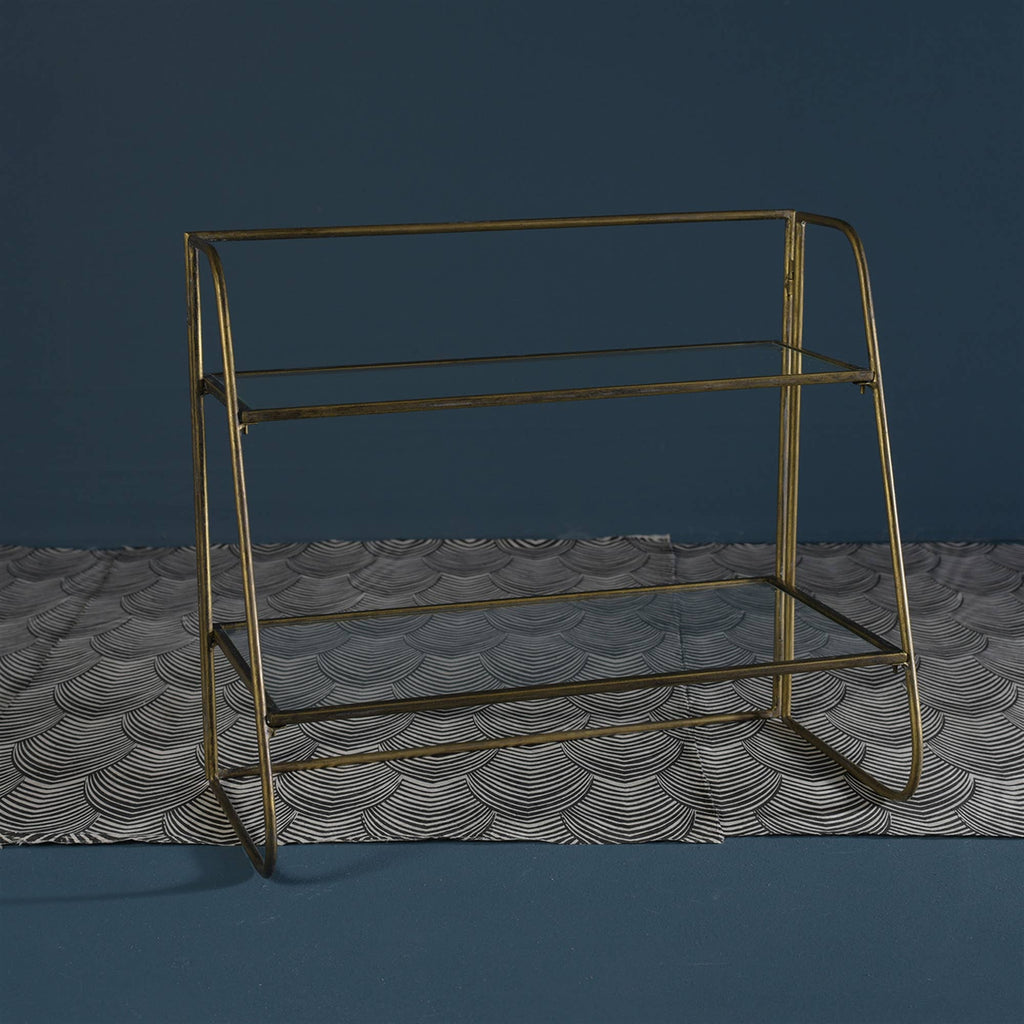 Lena Two-Tier Stand with Glass Shelves, Brass - Brass