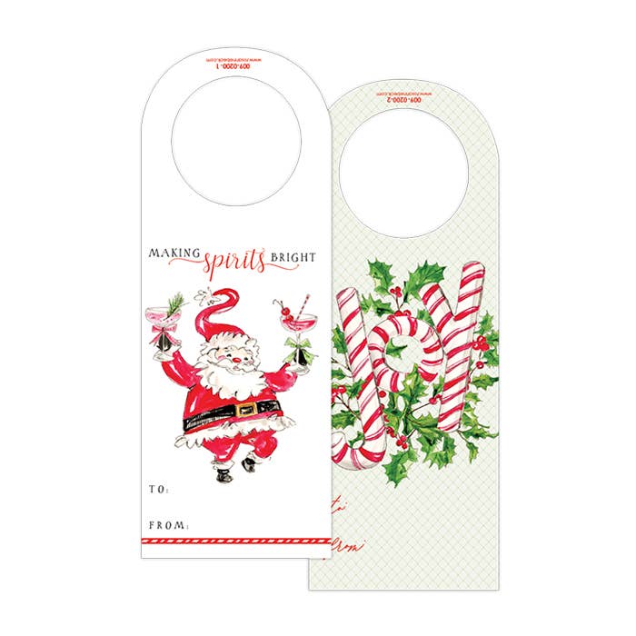 Handpainted Making Spirits Bright Santa Die-Cut Wine Tag