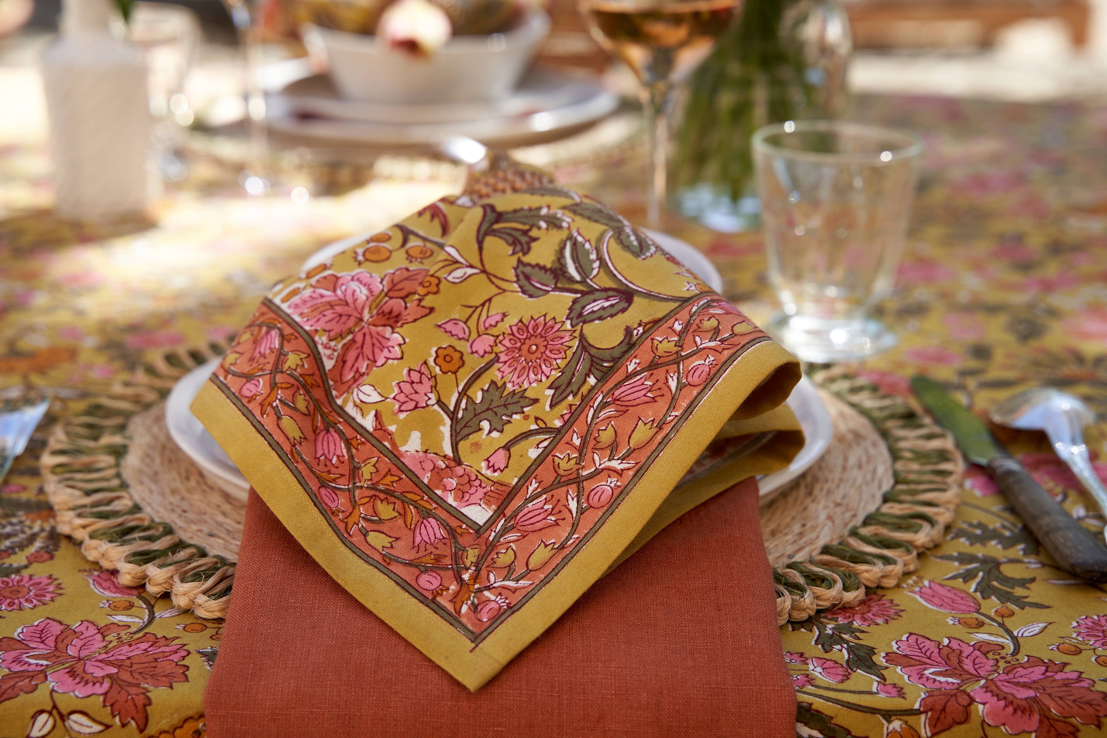 Damaris Pink & Mustard Napkins - Set of 4