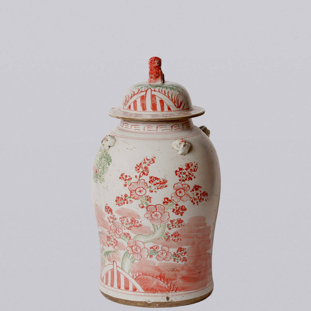 Pink and Green Porcelain Three Friends Temple Jar