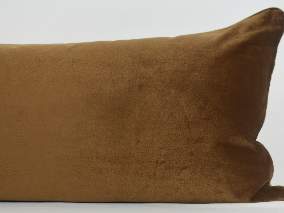 Sidra Brown Pillow - Solid Brown Velvet Pillow with Piping