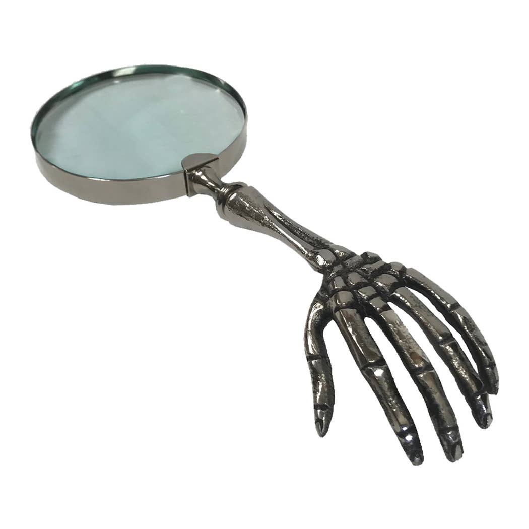 10-1/2" Skeleton Hand Nickel Magnifying Glass