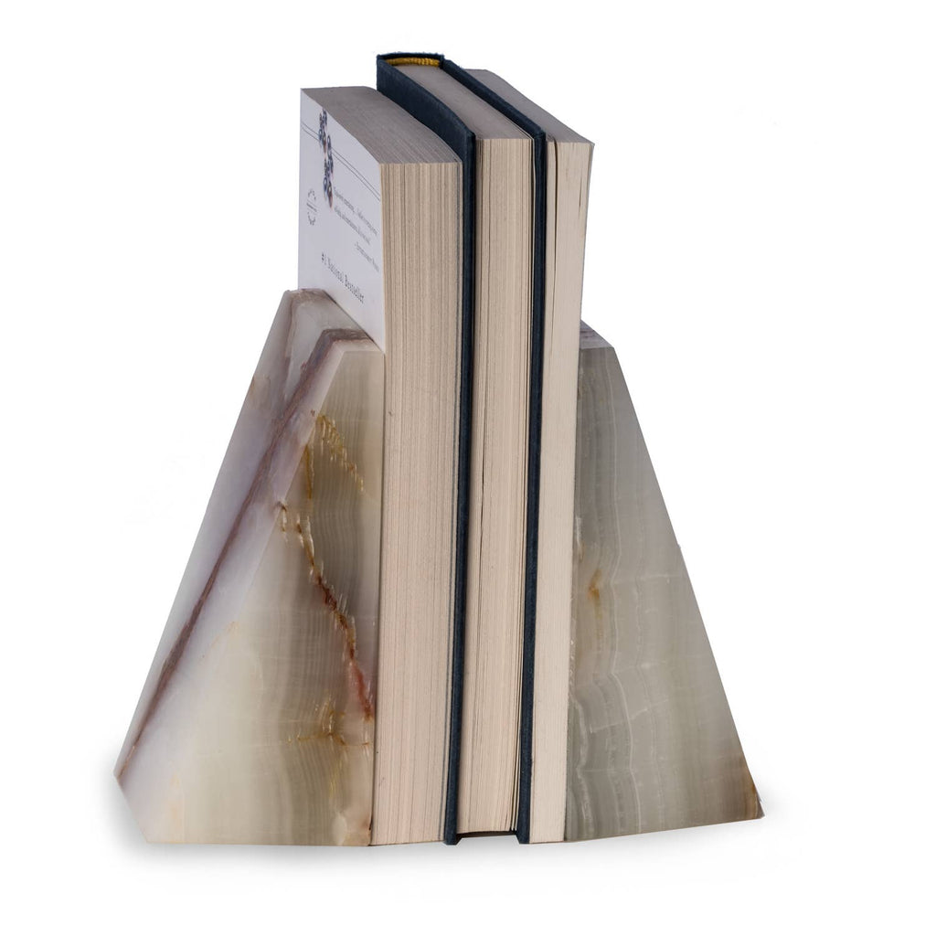 Onyx Marble Wedge Bookend Solid Stone Pair Decor