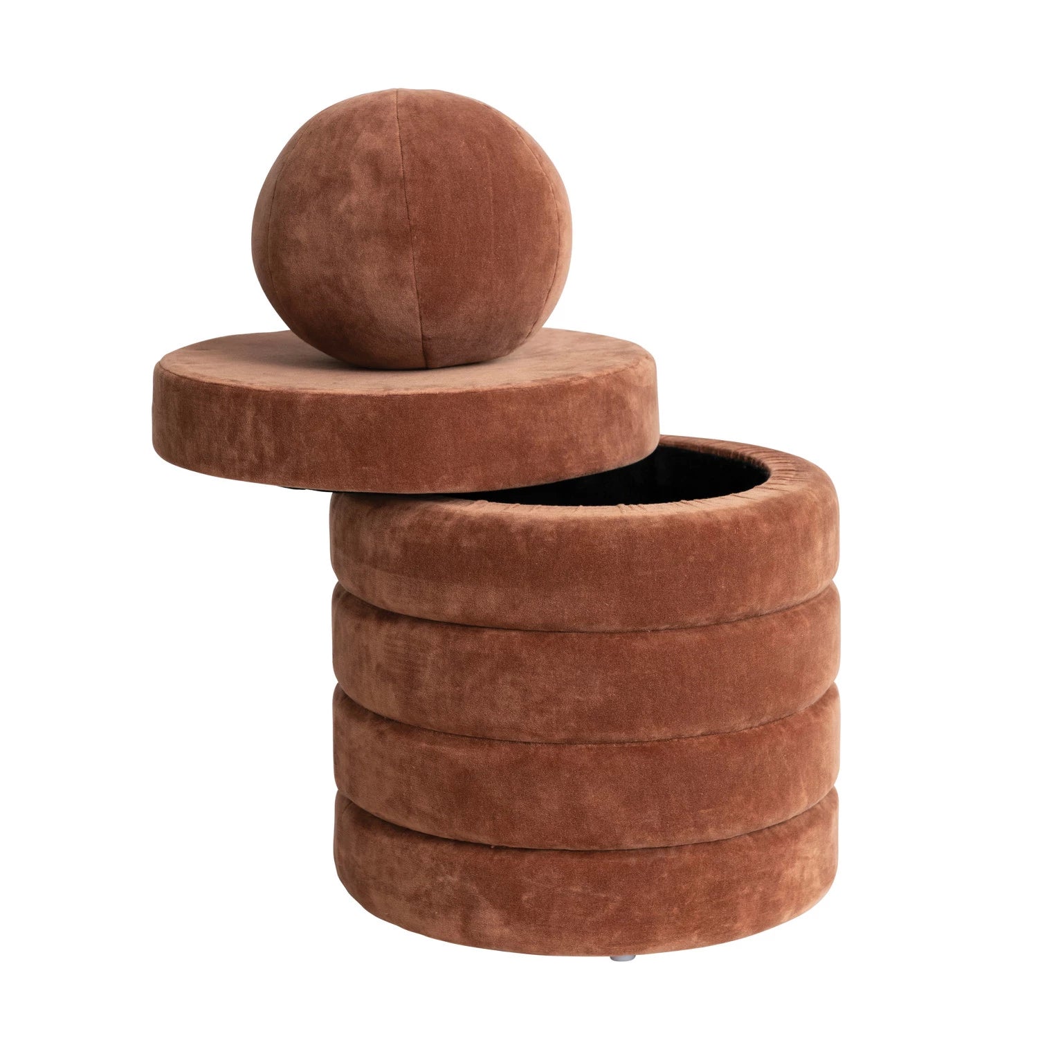 Upholstered Stool/Ottoman w/ Storage & 10" Round Cotton Velvet Orb Pillow, Set of 2