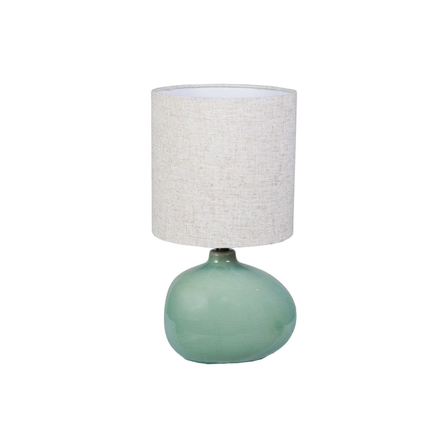 Stoneware Table Lamp w/ Linen Shade & Inline Switch, Crackle Glaze (Each One Will Vary)