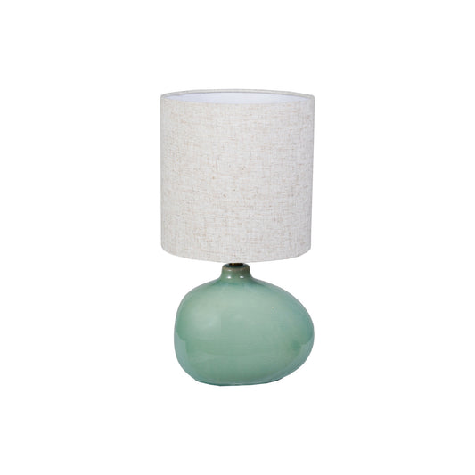 Stoneware Table Lamp w/ Linen Shade & Inline Switch, Crackle Glaze (Each One Will Vary)
