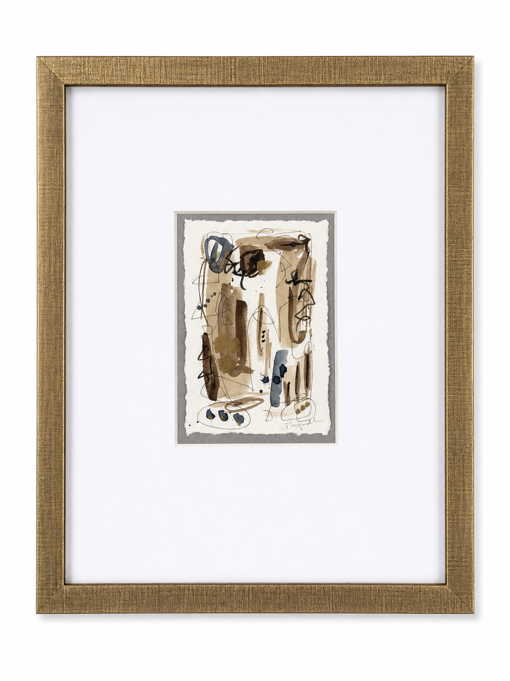 Original Abstract Watercolor, Gold Textured Frame 11x14