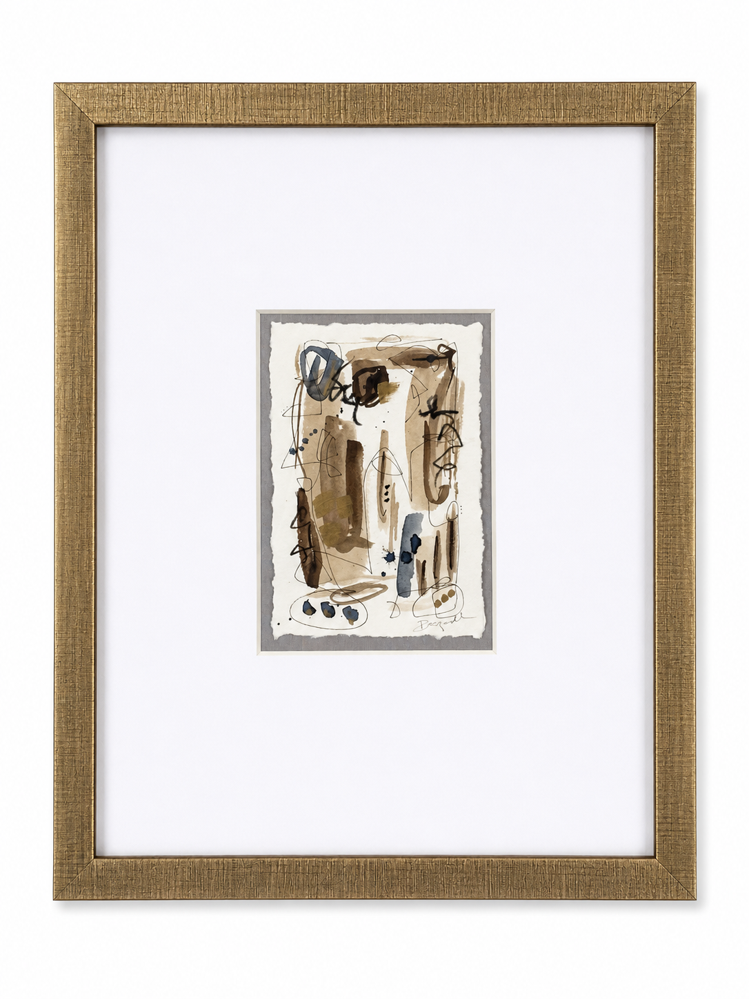Original Abstract Watercolor, Gold Textured Frame 11x14