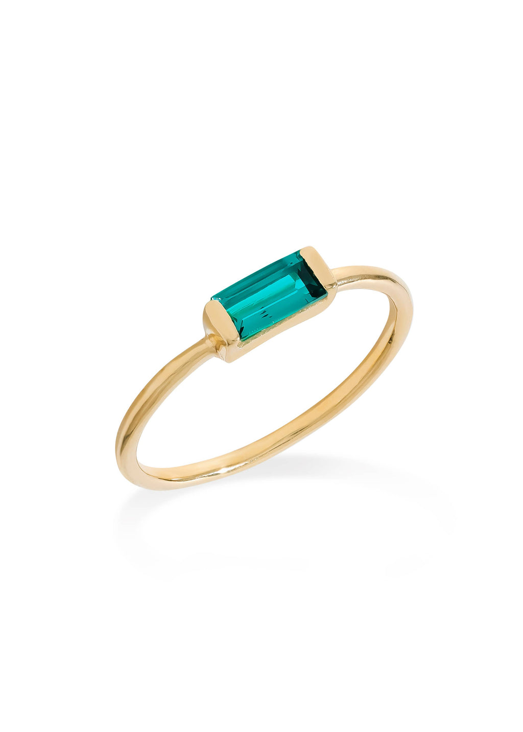 Gold Plated Baguette-Cut Lab Green Quartz Stacking Band Ring