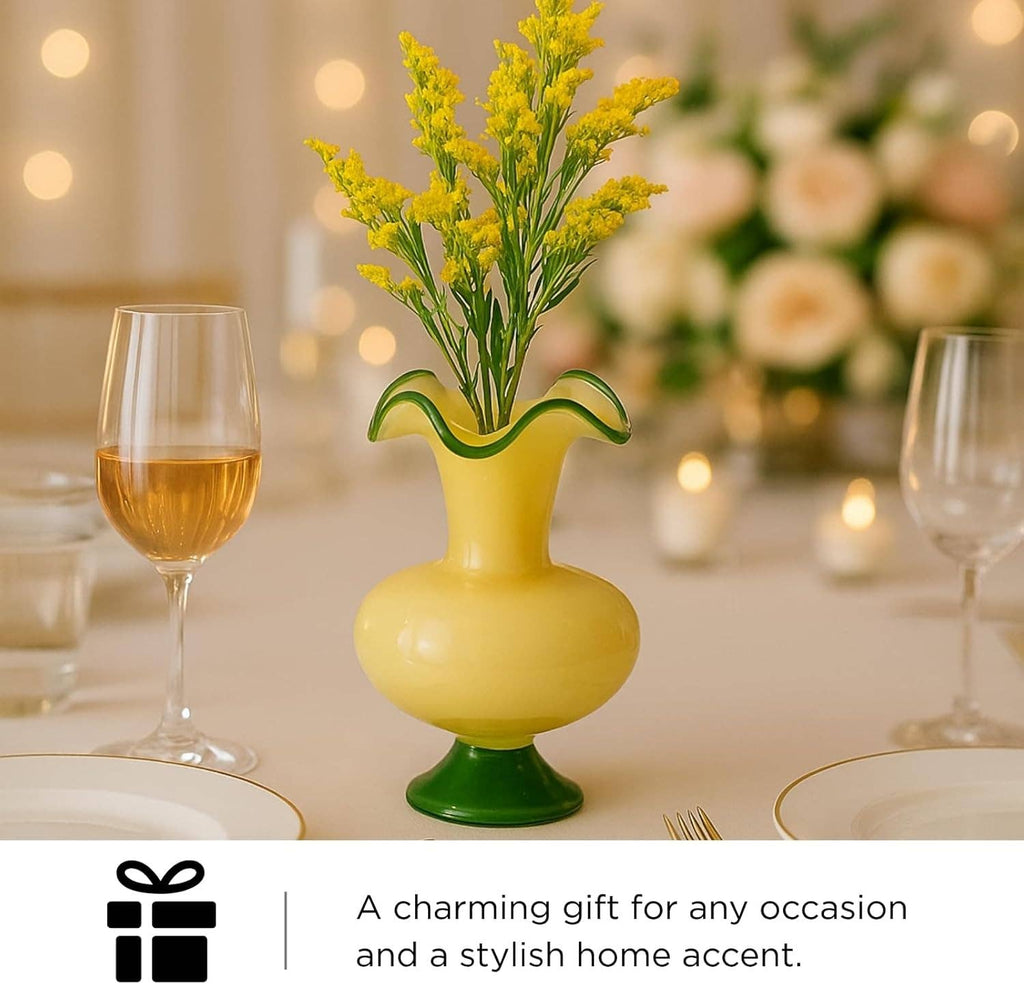 Verdant Bloom Hand-Blown Glass Flower Vase  Décor - 11"