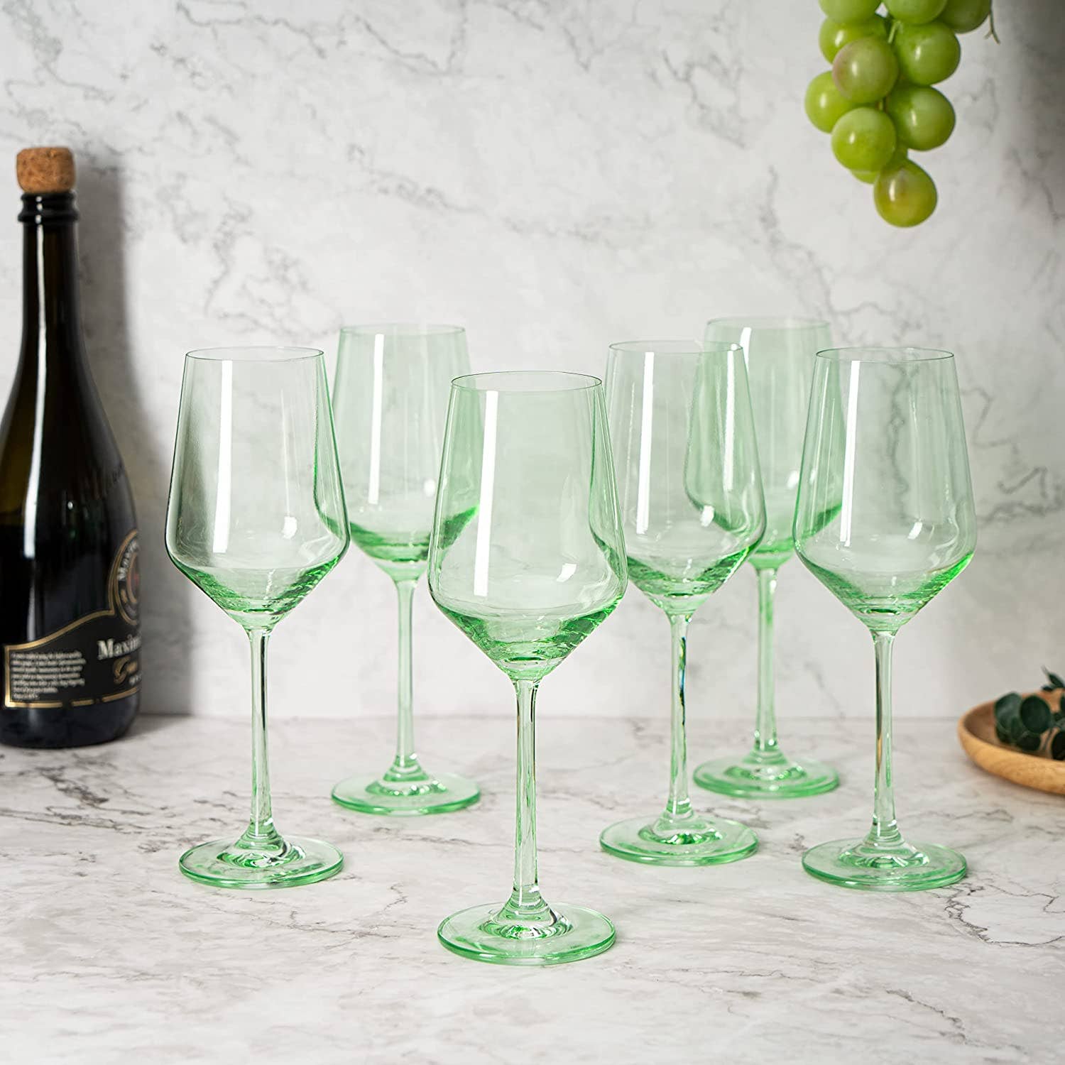 Set of 6 Mint Green Colored Wine Glasses - 12 oz Hand Blown