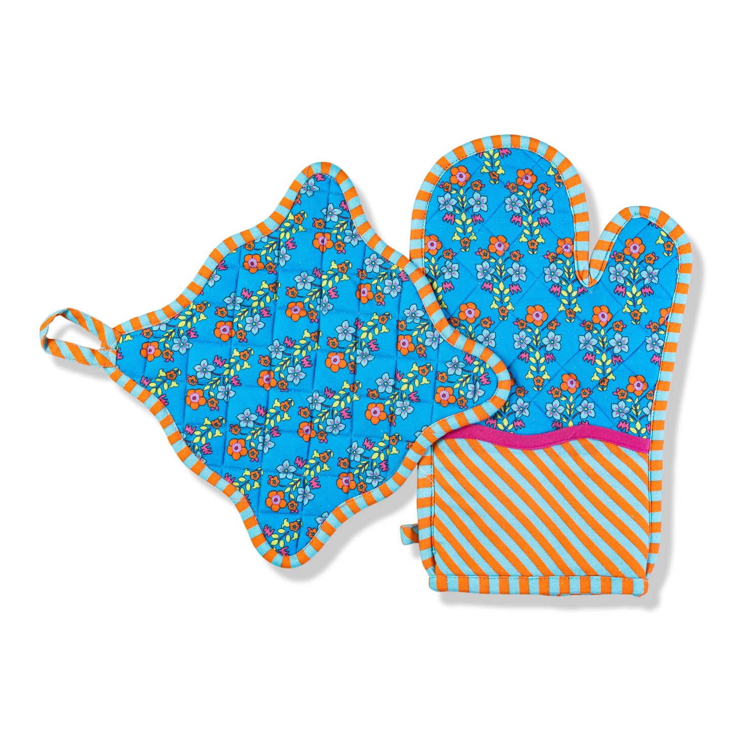 Blue Pot Holder & Oven Mitt