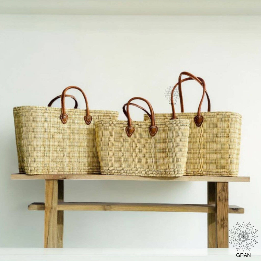 Market Reed Storage, Leather Baskets Shopping Bag.