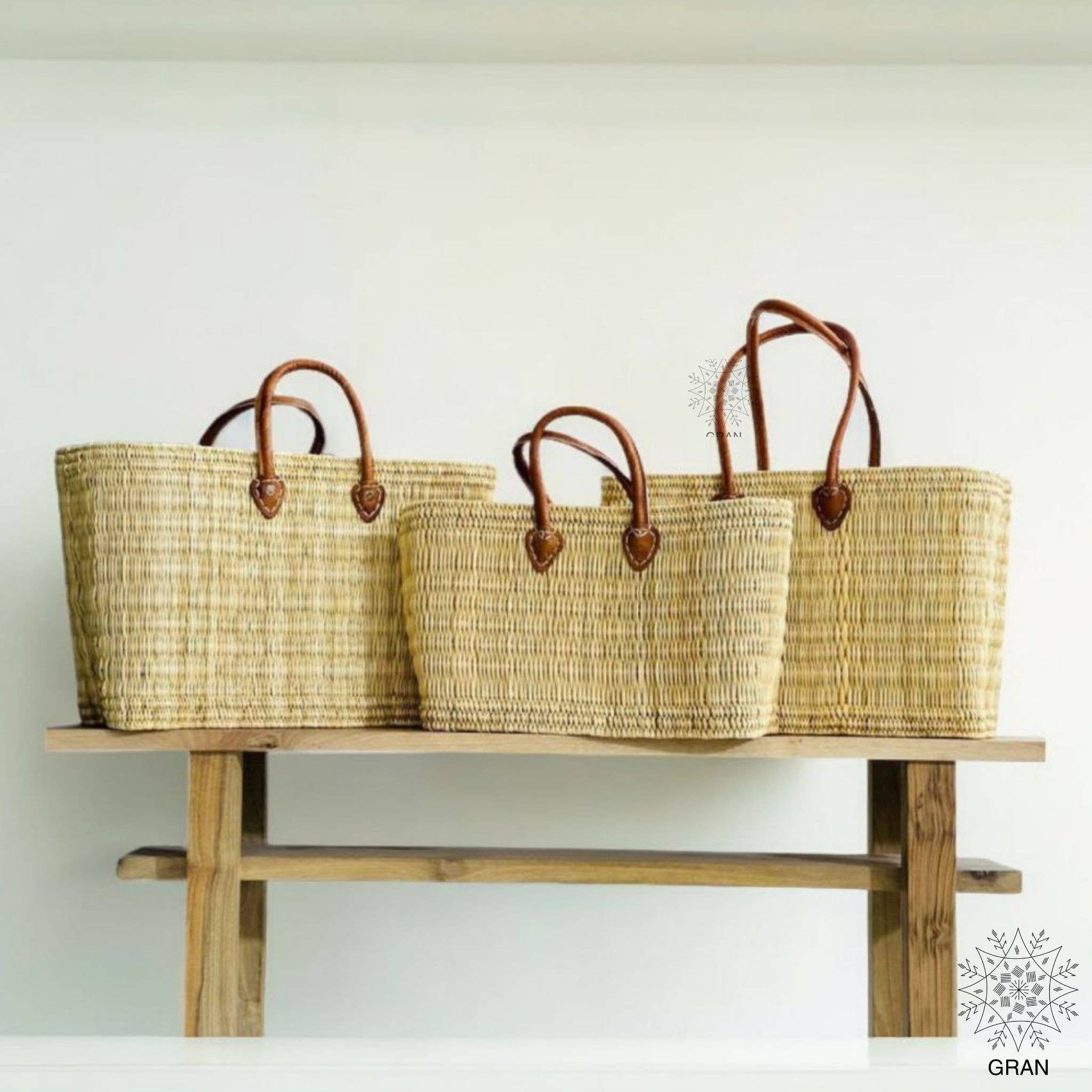 Market Reed Storage, Leather Baskets Shopping Bag.