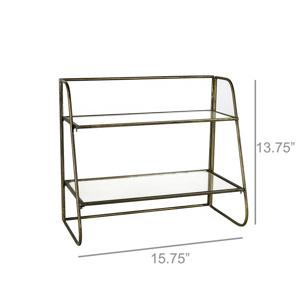 Lena Two-Tier Stand with Glass Shelves, Brass - Brass