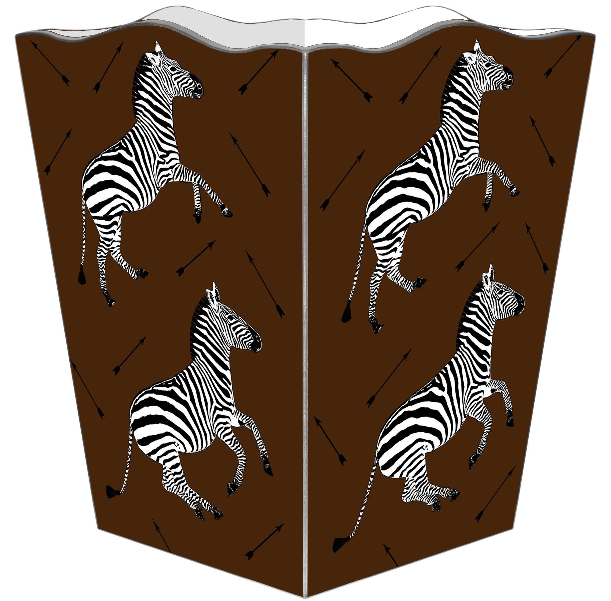 WB8492-Zebra Trot on Brown Wastepaper Basket