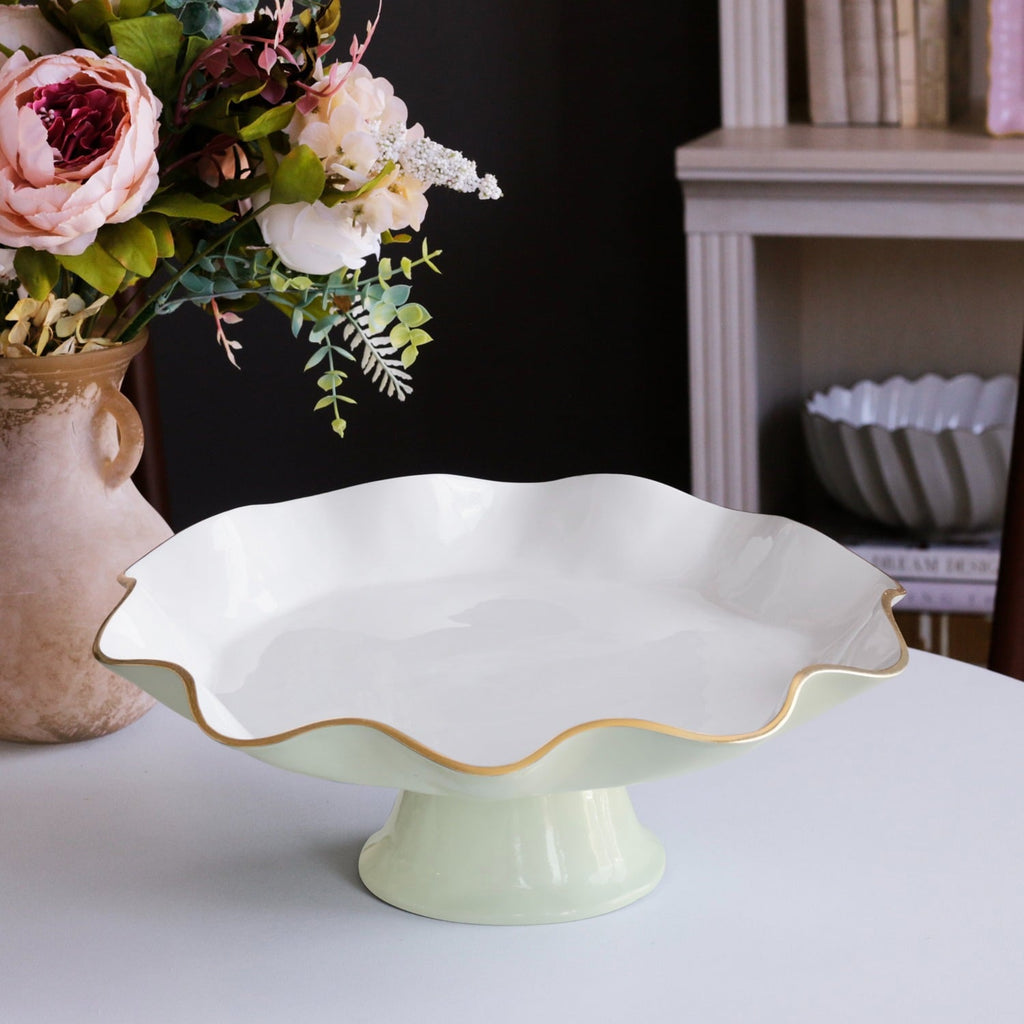 ENCANTO Carola Pedestal Cake Plate (Pistachio and White)
